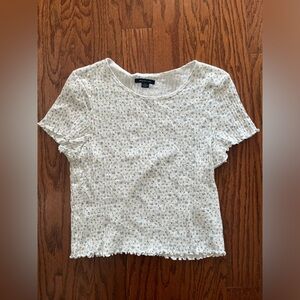AMERICAN EAGLE Women’s Large White Flower Stretchy Baby T-Shirt